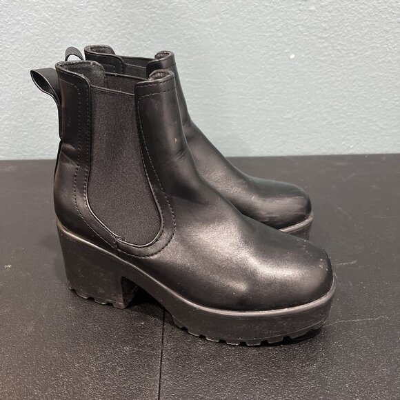Nasty Gal Chunky Platform Block Heel Boots Womens 7 Black Faux Leather Bratz Y2K - Picture 1 of 9